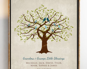 Gift for GRANDPARENTS,Birthday Anniversary Gift from Grandkids - Family Tree with grand childrens names - Grandma & Grandpa gift, 8 x 10"