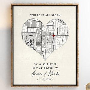 First Date Gift, Our First Date Memory, The Night We Met, Date Night, Where We Met, Custom Heart Map, Custom Map Personalized For Her, Him image 2