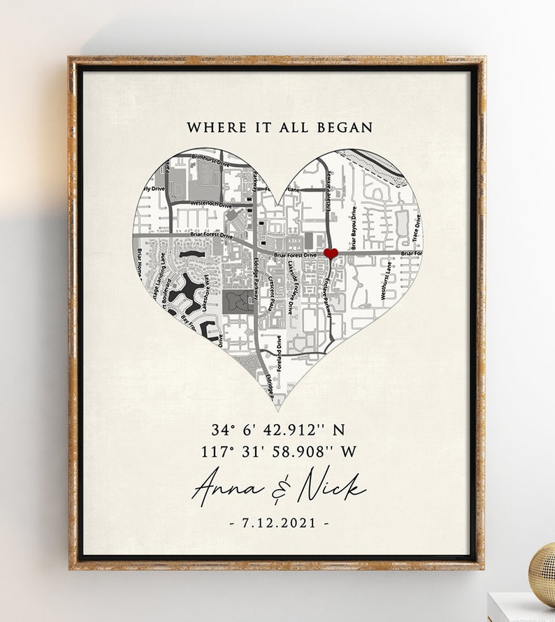 First Date Gift, Our First Date Memory, The Night We Met, Date Night, Where We Met, Custom Heart Map, Custom Map Personalized For Her, Him image 2