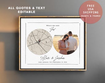 Our First Date Engagement Keepsake for Couples. Meaningful Map Photo Print Gift for Couples, Frame, Print, File Options