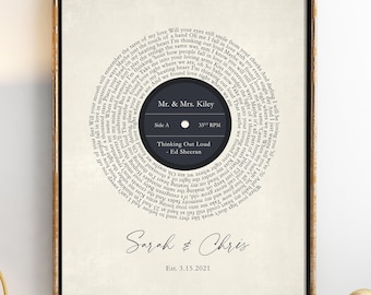 Personalized Record Print, Custom Poster Print, Custom Vinyl Poster Favorite Song Print, Record Lyric Print Any Song Lyrics First Dance 8x10