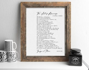 The Art of Marriage Poem Sign Wilfred A. Peterson, Marriage Quotes, Personalized Wedding Gift for Couple, Anniversary Gift, Bedroom Decor