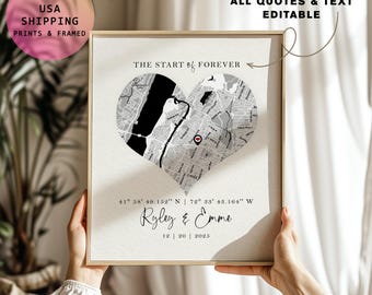 Engagement Print, Engagement Gift, Gift For Engaged Couple, Personalized Map Print, Engagement Gift For Her, Digital Download Print Frame