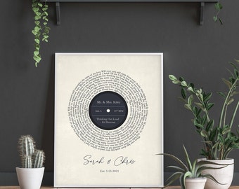 Any Song Lyrics Personalized Print - Custom Vinyl Record Label Wedding - First Dance Anniversary Gift For Him Her Couple  8 x 10 print