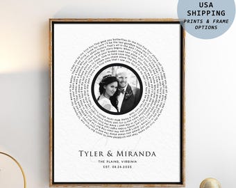 First Dance Song with photo Wedding Anniversary Gift Song Lyrics 1st Anniversary Gift for Her One Year Anniversary Gift Wedding Vow Wall Art