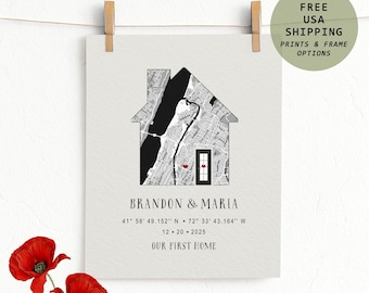 Home is Where the Heart Is Print, First Home, Gift Map- New Home, First Home, Engagement or Anniversary Gift, Custom Décor frame options