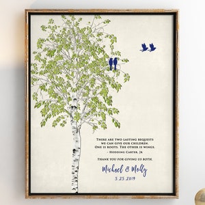 Parent Wedding Gift, Brides Parents, Grooms Parents, Mother of the Groom, Mother of Bride, Wedding Tree Art Print 8x10 custom colors text image 1