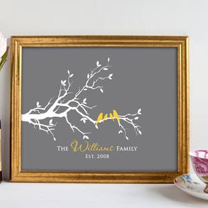 Personalized Custom Love Bird Family Tree Branch, Family Names and Date,Housewarming Gift, Wall Art Print 8 x 10 Custom colors and fonts