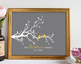Personalized Custom Love Bird Family Tree Branch, Family Names and Date,Housewarming Gift, Wall Art Print 8 x 10 Custom colors and fonts