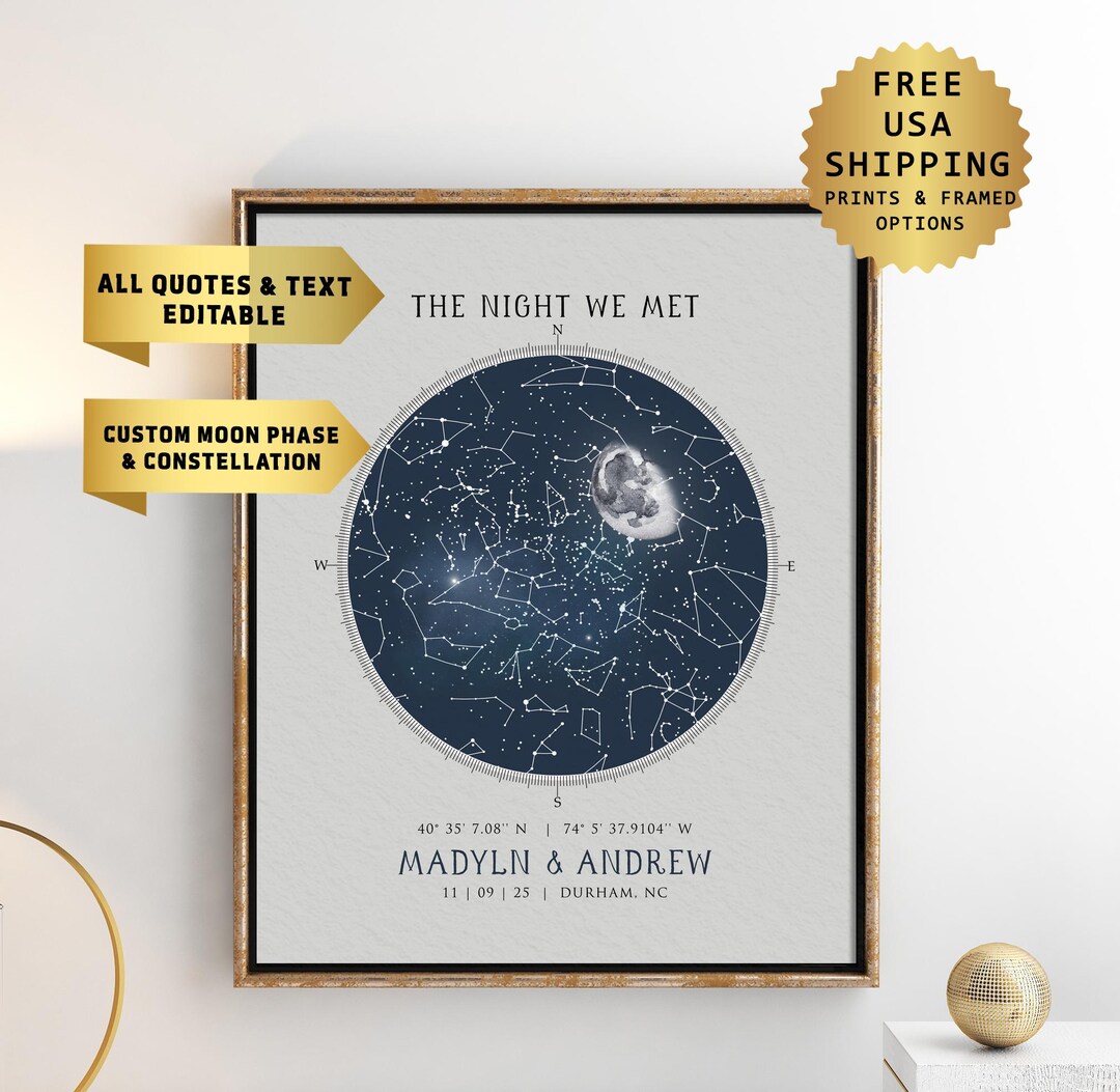 Custom Moon Phase Print, Star Map Poster, Custom Sky Chart, Night Sky ...
