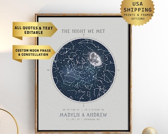 Custom Moon Phase Print, Star Map Poster, Custom Sky Chart, Night Sky Print, Couples Anniversary Gift