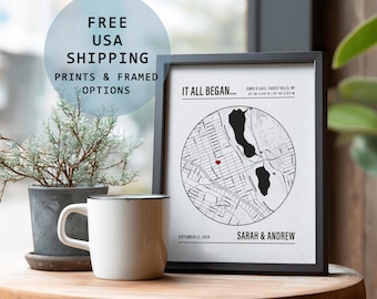Where We Met Map Gift Wedding Gifts Engagement Gift for Couple Personalized Map Print Where She Said Yes Custom Map Location
