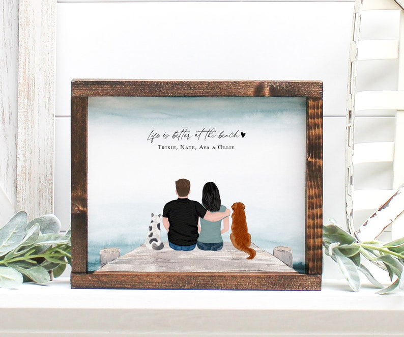 Engagement gifts for couple with dogs cats pets, Wedding gifts for couple, Bride and Groom gift ideas Custom Art Print 8 x 10 