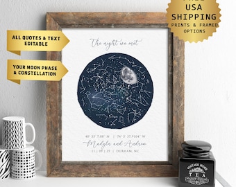 Custom star map by date, Star map night we met, Personalized constellation map, Night sky by date, Engagement gift for him and her