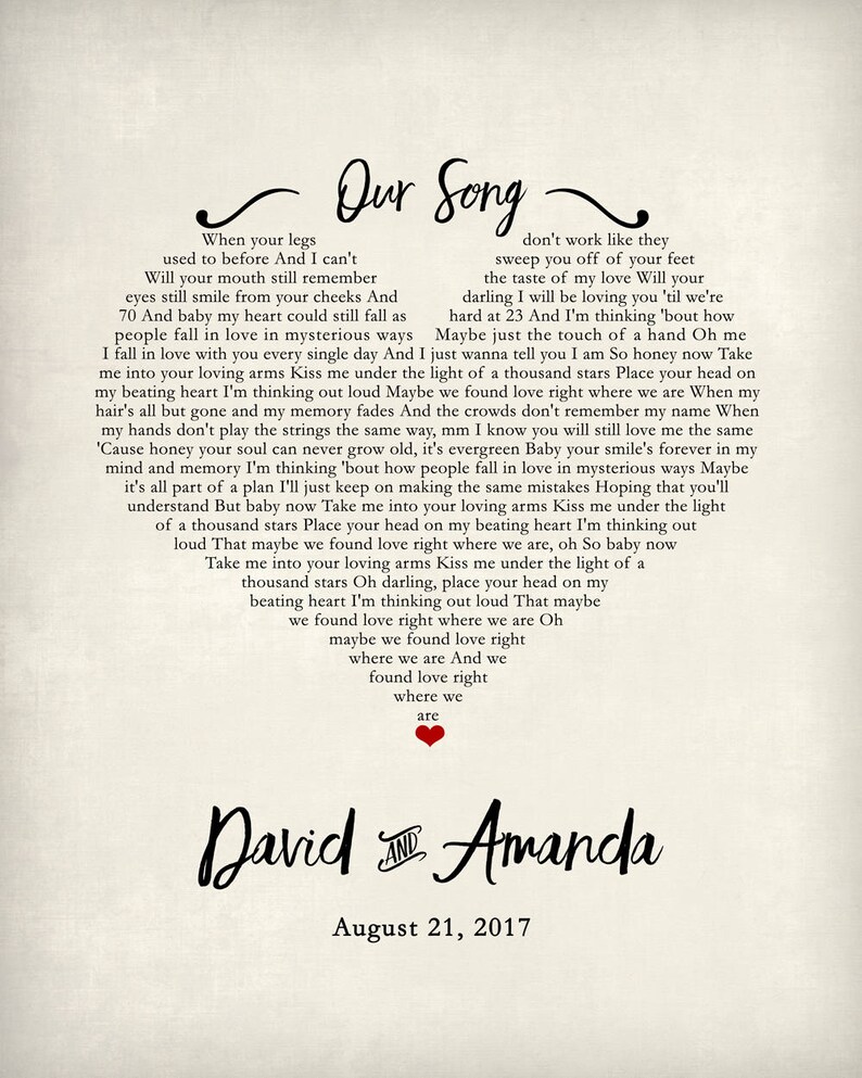 Wedding Gift Song Lyrics 1st Anniversary Gift Gift for Her Etsy