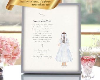 First Communion Gift for girl making Holy Communion, Communion party decor, Present for Godchild, daughter, Personalized portrait 8x10