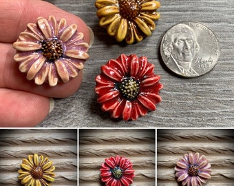 Ceramic Flower Buttons - Handmade  Bead Focal- Daisy Button- Daisy Button Accent - Jewelry Focal - Bracelet Toggle Clasp