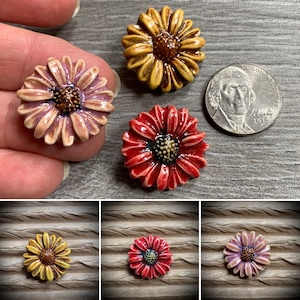 Ceramic Flower Buttons - Handmade  Bead Focal- Daisy Button- Daisy Button Accent - Jewelry Focal - Bracelet Toggle Clasp