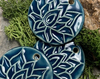 Lotus Flower Pendant Textured Ceramic Flower Pendant Yoga Jewelry DIY Designer Components Boho Pendants Blue Jewelry Components