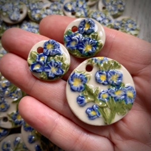 Forget Me Not Flower Pendant Blue Flower Necklace Earring Set Ceramic Jewelry Components DIY Designer Jewelry Set Artisan Botanical Jewelry