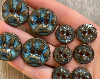 Handmade Ceramic Buttons Paw Print Button Accent Rustic Earthy Into the Wild Animal Lover Pawprint Unique Bead Focal  Button Jewelry Accent