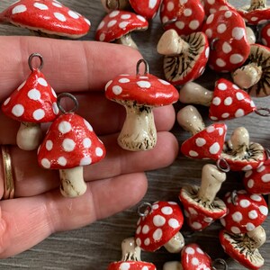 Handmade Ceramic Mushroom Charm: Glazed Stoneware Pendant