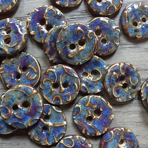 Handmade Buttons Ceramic Buttons Blue Purple Brown Porcelain Buttons Bead Focal - Handbag Accent - Textured Focal - Button Jewelry Focal