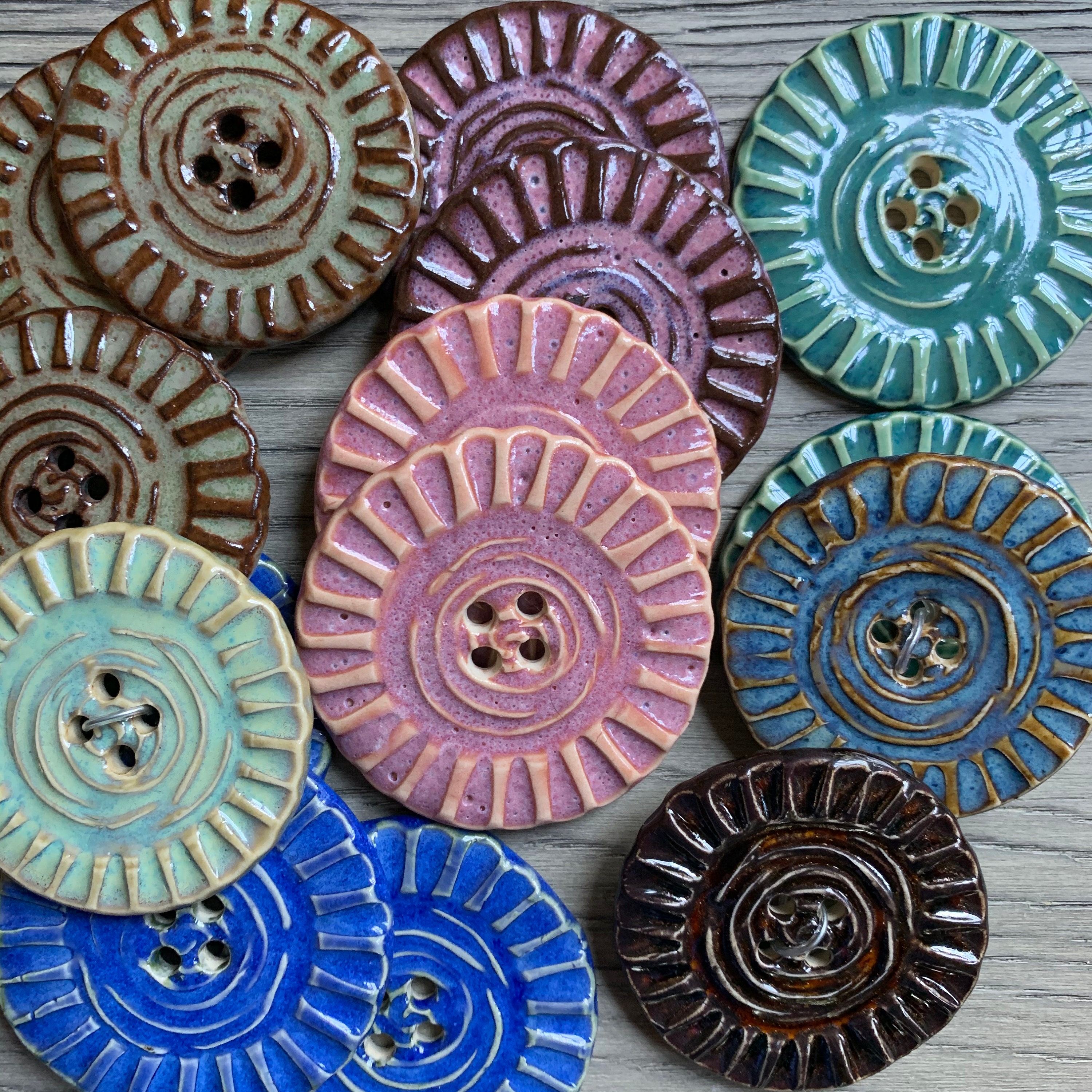 8 Pcs Sewing Buttons, Unique Big Button Lot, Handmade Ceramic Buttons For  Crafts
