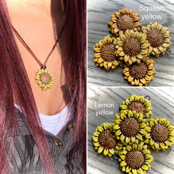 Ceramic Sunflower Pendant - Yellow SunFlower Pendant Necklace Focal - Boho Style Gypsy Jewelry Flower Child Hippie Jewelry Sunny Yellow