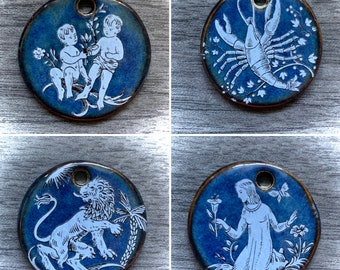 Zodiac pendant ceramic pendant astrology jewelry aromatherapy pendant zodiac sign necklace astrological sign jewelry adjustable necklace