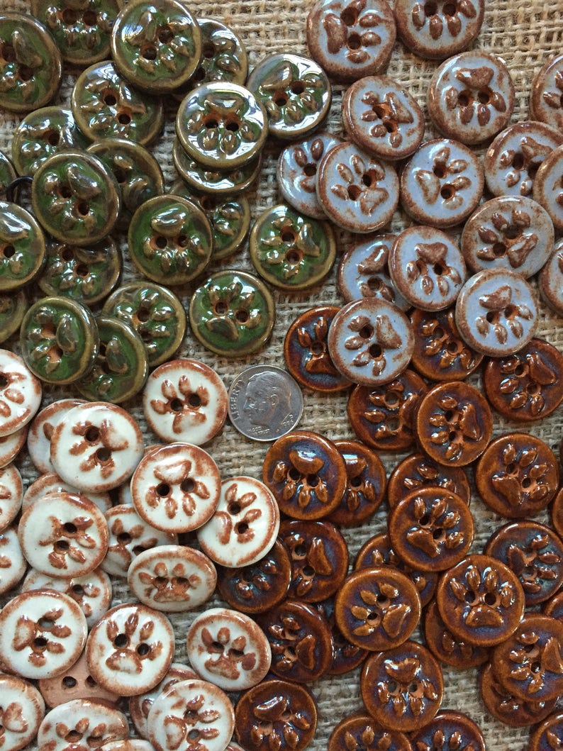 Small Paw Print Buttons Handcrafted Ceramic Buttons Kitty Paw Print Accent Bead Focal Ceramic Animal Print Button Puppy Dog Paw
