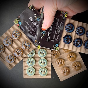 Handcrafted Stoneware Paw Print Buttons – Set of 6, Animal Accent