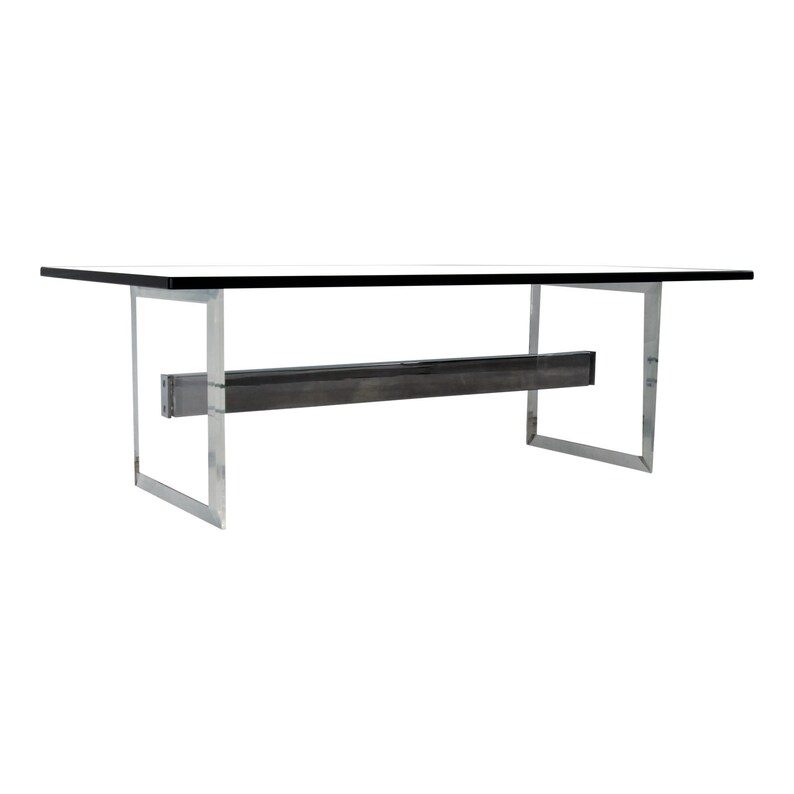 Vintage Lucite And Chrome Base Coffee Table With Glass Top