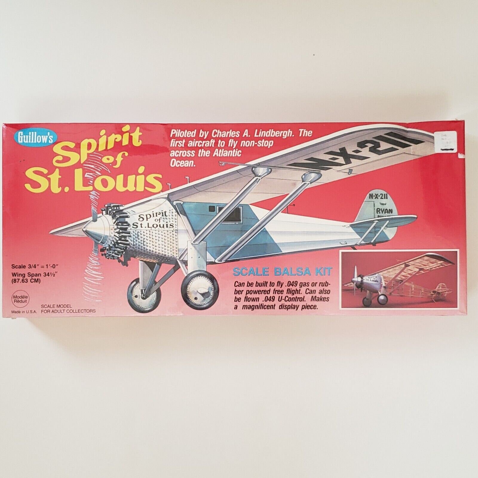 Guillows Spirit of St Louis Balsa Wood Kit 807 Flying 3/4 Scale