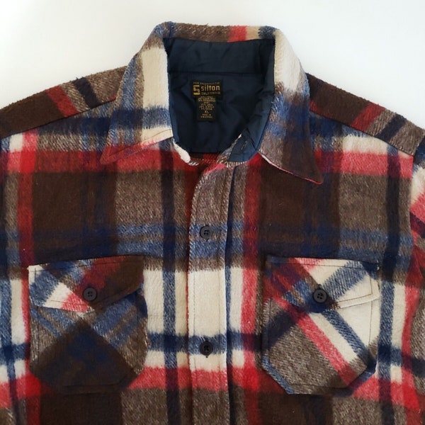 Vintage Silton California Heavy Wool Blend Shirt Size XL Plaid Outdoors Cruiser