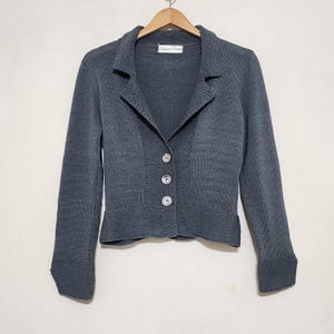 Marion Foale Cardigan Sweater Handknit Vintage Womens Gray Cotton
