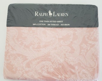 NEW Ralph Lauren Vintage Twin Fitted Sheet Pink Avery Floral Flower Damask USA