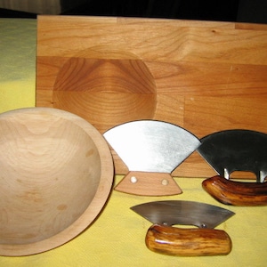 12. Ulu Knife with Cutting Board and Chopping Bowl