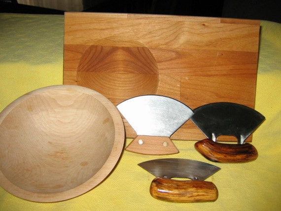 12. Ulu Knife with Cutting Board and Chopping Bowl