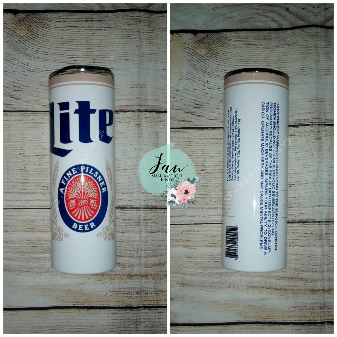 Miller Lite Tumbler, Skinny Tumbler, 20oz Cup, Beer Tumbler, Gif for