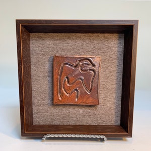 Hand Carved Ceramic Art Tile: Mid Century Modern Abstract Wall Decor