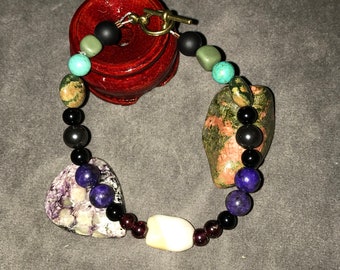 SOLD Purple Black Green Unique Earthy Eclectic Style Gemstones Healing Bracelet Gift