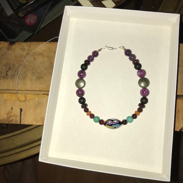 SOLD Purple, Blue and black, One of a kind, multi gemstones bracelet