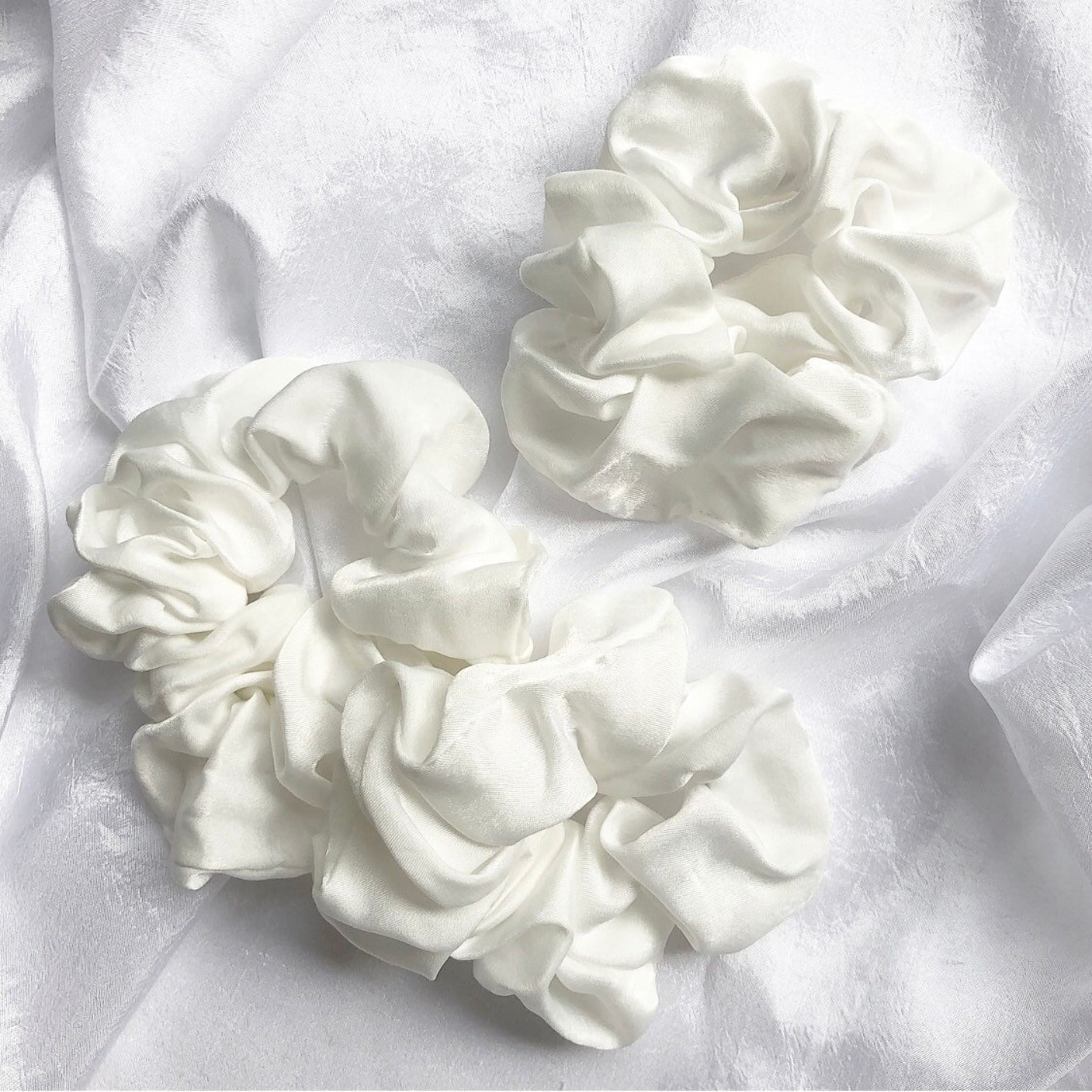 Satin Hair Scrunchies Set of 3 White scrunchies large | Etsy