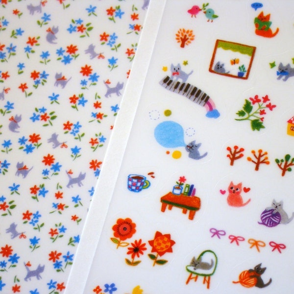Kawaii Stickers - Cute Cat Scrapbooking Fall Colors Deco 6 Sheets
