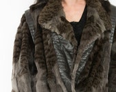SALE Black Anthracite Rabbit Fur Stroller Coat Jacket size M-L