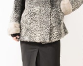 SALE Silver Broadtail Persian Lamb Fur Coat Silver Mink Sleeves and Hat S-M