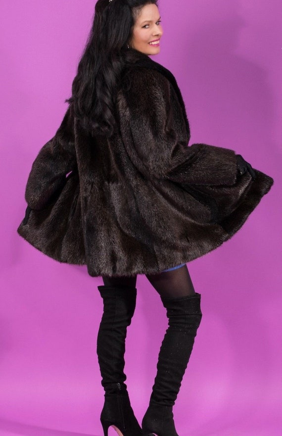Beautiful Dark Brown Beaver Fur Coat Jacket Stroller Length | Etsy
