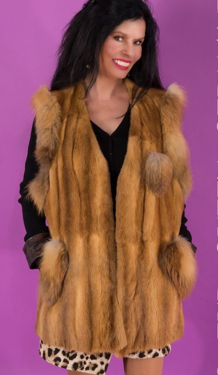 Weasel Fur Vest with Blue Fox Trim Size SML Etsy