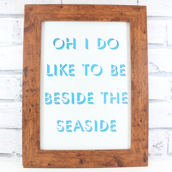 PAPERCUT - Oh I do like to be beside the seaside shadow lettering original papercut by QueenieDot